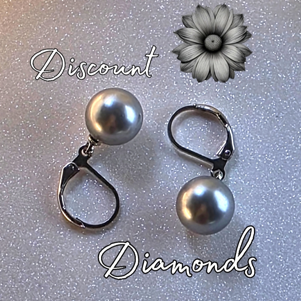 10mm Gray South Sea Shell Pearl Leverback Earrings 925 Silver